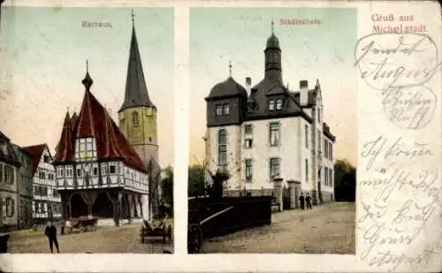 Ak Michelstadt im Odenwald, Rathaus, Stadtschule