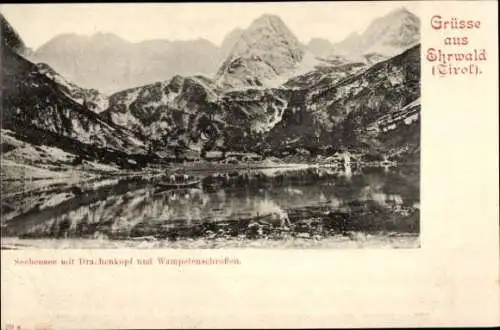 Ak Ehrwald Tirol, Seebensee mit Drachenkopf und Wampetenschroffen