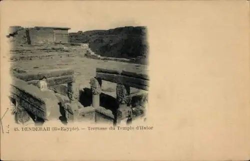 Ak Denderah Qina Ägypten, Terrasse vom Hator Tempel