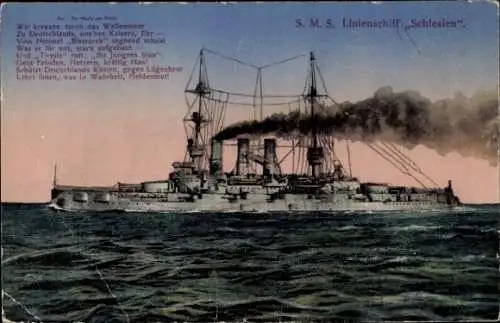 Ak Deutsches Kriegsschiff, S.M.S. Linienschiff Schlesien, Kaiserliche Marine