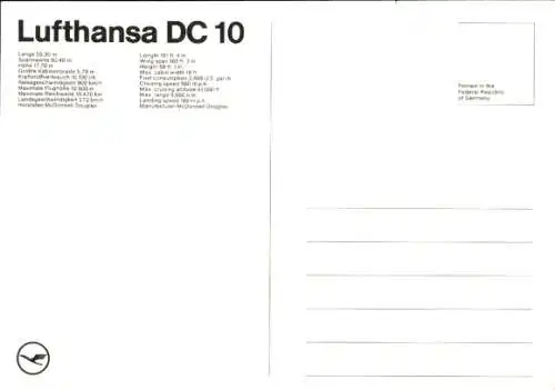 Ak McDonnell Douglas DC-10, Lufthansa, Passagierflugzeug
