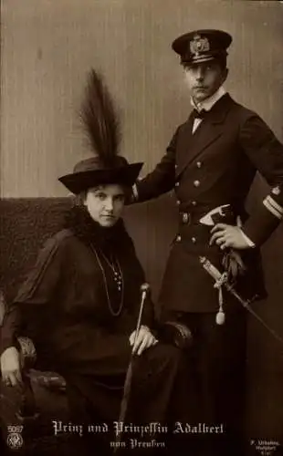 Ak Prinz Adalbert von Preußen, Adelheid von Sachsen Meiningen, Portrait, Uniform