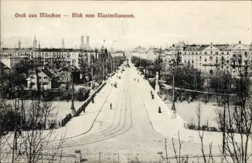 Ak München, Teilansicht, Blick vom Maximilianeum, Winter