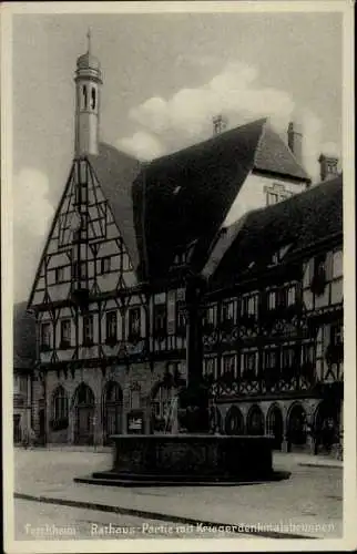 Ak Forchheim Karlsruhe in Baden, Rathaus, Kriegerdenkmalbrunnen, Fachwerkhaus