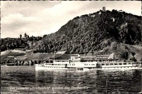 Ak Königswinter am Rhein, Drachenfels, Drachenburg, Dampfer Drachenfels