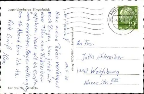 Ak Bingen am Rhein, Jugendherberge Bingerbrück