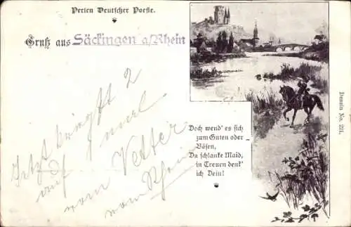 Ak Bad Säckingen am Hochrhein, Trompeter, Pferd, Spruch