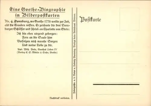 Künstler Ak Dornburg an der Saale Thüringen, Goethe-Biografie, Gedicht, Nr. 4