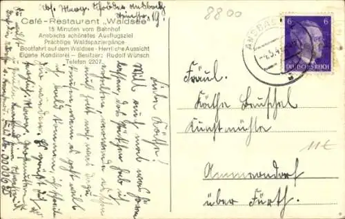 Ak Ansbach in Mittelfranken, Am Waldsee