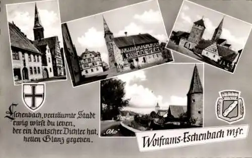 Ak Wolframs Eschenbach in Mittelfranken Bayern, Wappen, Kirche, Fachwerkhaus