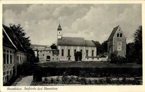 Ak Wessobrunn in Oberbayern, Dorfkirche, Römerturm