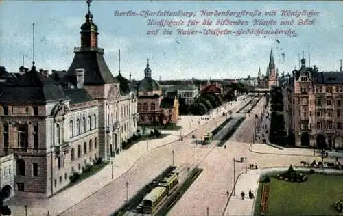 Ak Berlin Charlottenburg, Hardenbergstraße, Königliche Hochschule für bildende Künste, Straßenbahn