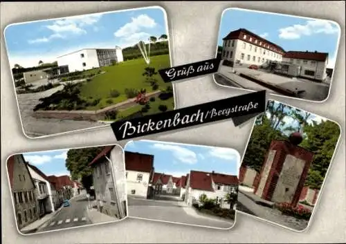 Ak Bickenbach an der Bergstraße Hessen, Ehrenmal, Teilansichten, Straßenpartie