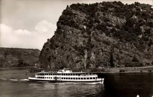 Ak Sankt Goarshausen am Rhein, Loreley, Schiff