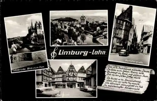 Ak Limburg an der Lahn, Lahnbrücke, Dom, Barfüßerstraße, Fachwerkhäuser