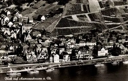 Ak Assmannshausen Rüdesheim am Rhein, Luftbild, Gesamtansicht