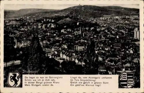 Ak Stuttgart in Württemberg, Wappen, Gedicht, Panorama