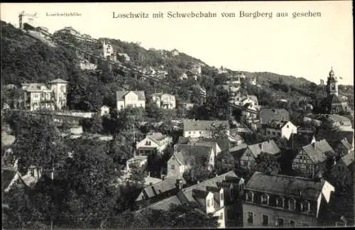 Ak Dresden Loschwitz, Loschwitzhöhe, Schwebebahn vom Burgberg aus