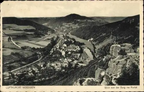 Ak Nideggen in der Eifel, Blick von der Burg ins Rurtal, Burg Nideggen, Gaststätte