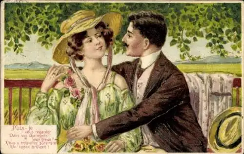 Präge Litho Liebespaar unter einem Baum