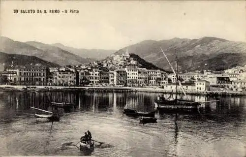 Ak San Remo Ligurien, Stadt vom Hafen aus gesehen