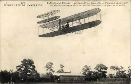Ak The Wonders of Aviation, Flugzeug des amerikanischen Fliegers Wright