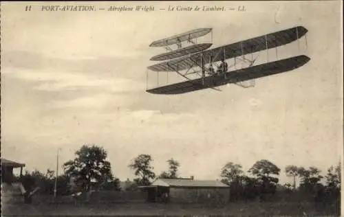 Ak Port-Aviation, Airplane Wright, La Comte de Lambert