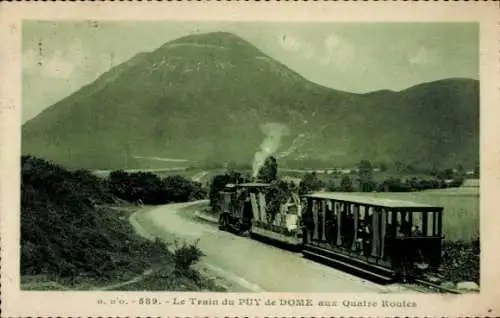 Ak Royat Puy de Dôme, Le Train du Puy de Dome aux Quatre Routes