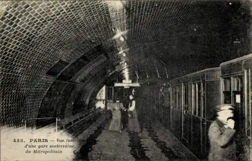 Ak Paris, U-Bahn, Innenansicht einer U-Bahn-Station Metropolitain, Direction de Villiers