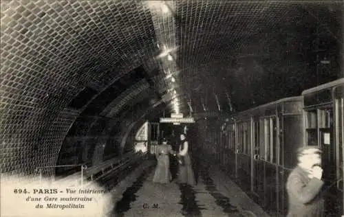 Ak Paris, U-Bahn, Innenansicht einer U-Bahn-Station Metropolitain, Direction de Villiers