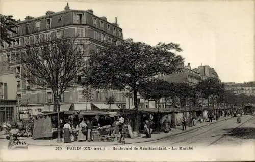 Ak Paris XX, Boulevard de Ménilmontant, Markt