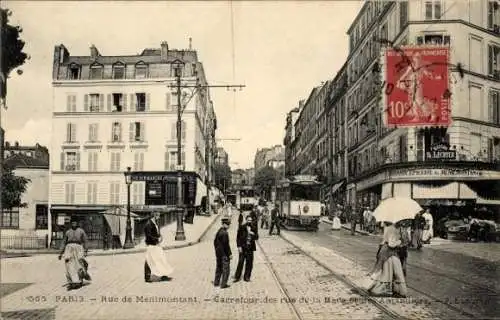 Ak Paris XX., Rue de Ménilmontant, Kreuzung Rue de la Mare und Rue des Amandiers