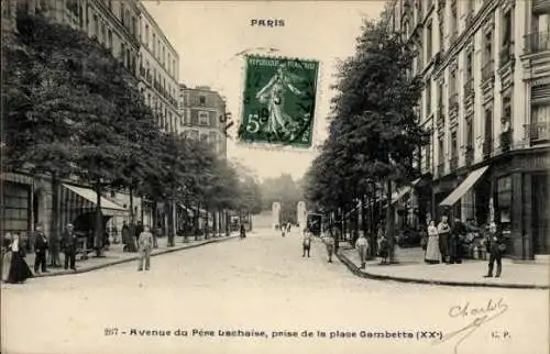 Ak Paris XX., Avenue du Père Lachaise, Place Gambetta