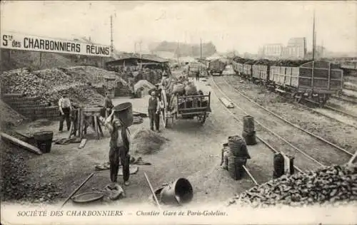 Ak Paris XIII, Societe des Charbonniers, Baustelle des Bahnhofs Paris Gobelins