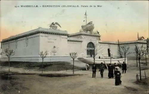 Ak Marseille Bouches du Rhône, Exposition Coloniale, Palais de la Mer