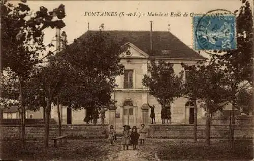 Ak Fontaines les Chalon Saône et Loire, Rathaus, Schule