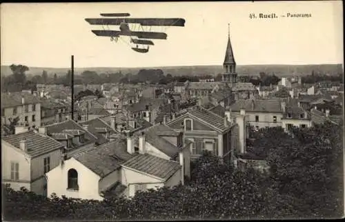 Ak Rueil Hauts-de-Seine, Panorama, Flugzeug, Doppeldecker