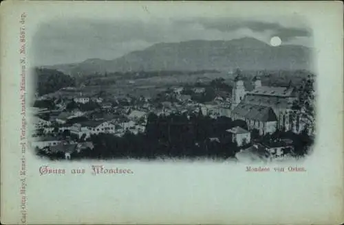 Mondschein Ak Mondsee Oberösterreich, Gesamtansicht von Osten