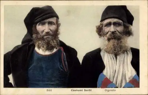 Ak Sardegna Italien, Zwei Männer in italienischer Tracht, Schwarze Mütze