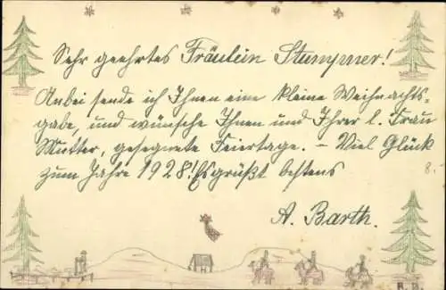 Handgemalt Künstler Ak Glückwunsch Weihnachten, Kirche, Zeichnung