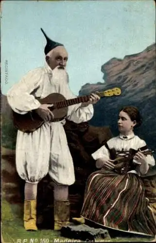 Ak Madeira, Mann und Frau mit Gitarren in Tracht