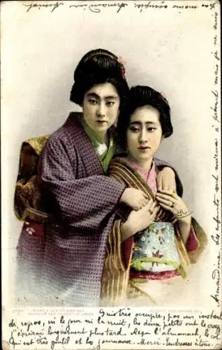 Ak Japan, Zwei junge Frauen in japanischer Tracht, Kimono