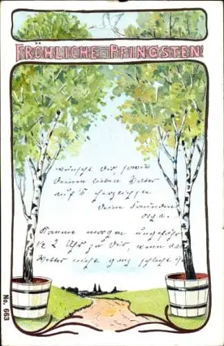 Ak Glückwunsch Pfingsten, Birken, Vogel