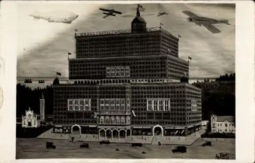 Künstler Ak Grand Hotel Waldschlösschen, Flugzeuge, Zeppelin