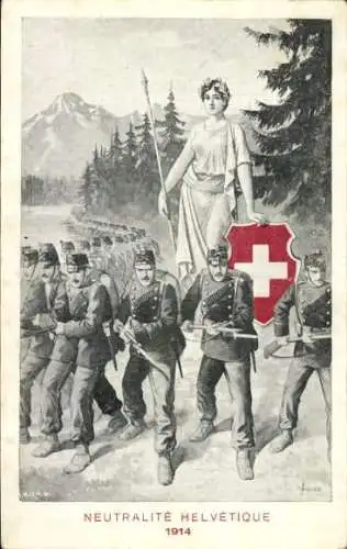 Ak Schweizer Soldaten, Helvetia, Neutralität