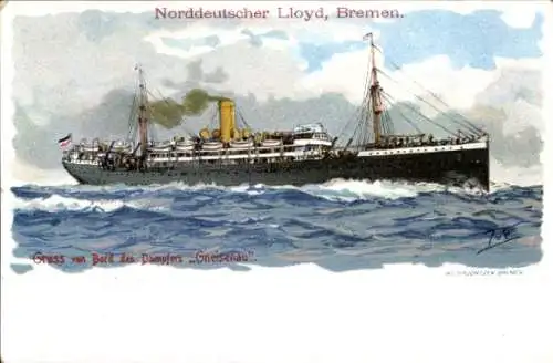 Künstler Litho von Eckenbrecher, Themistokles, Dampfschiff Gneisenau, Norddeutscher Lloyd Bremen
