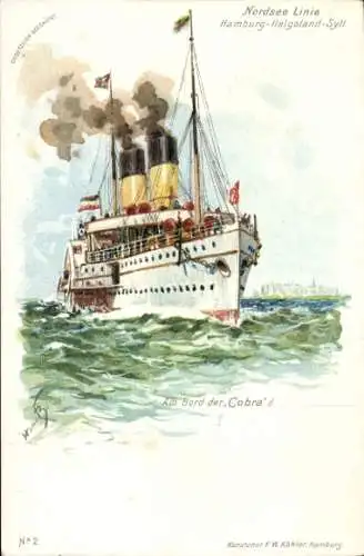 Künstler Litho Bohrdt, Hans, Dampfschiff Cobra, HAPAG Seebäderdampfer Hamburg-Helgoland-Sylt