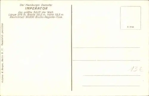 Ak Dampfer Imperator, HAPAG