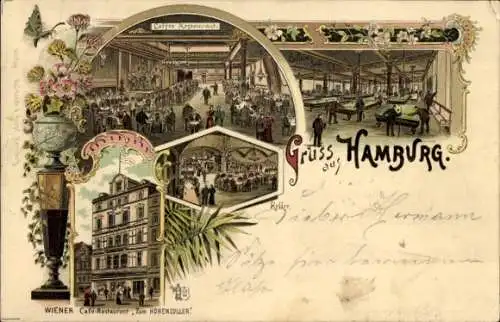 Litho Hamburg, Wiener Cafe Restaurant Zum Hohenzoller, Billardsaal