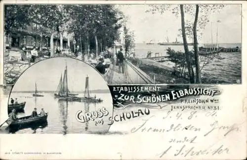 Ak Schulau Wedel im Kreis Pinneberg, Etablissement zur schönen Aussicht, Fischerboote, Ruderboote